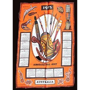 Retro Vintage Calendar 1975 Aboriginal Art of Australia Tea Towel Souvenir